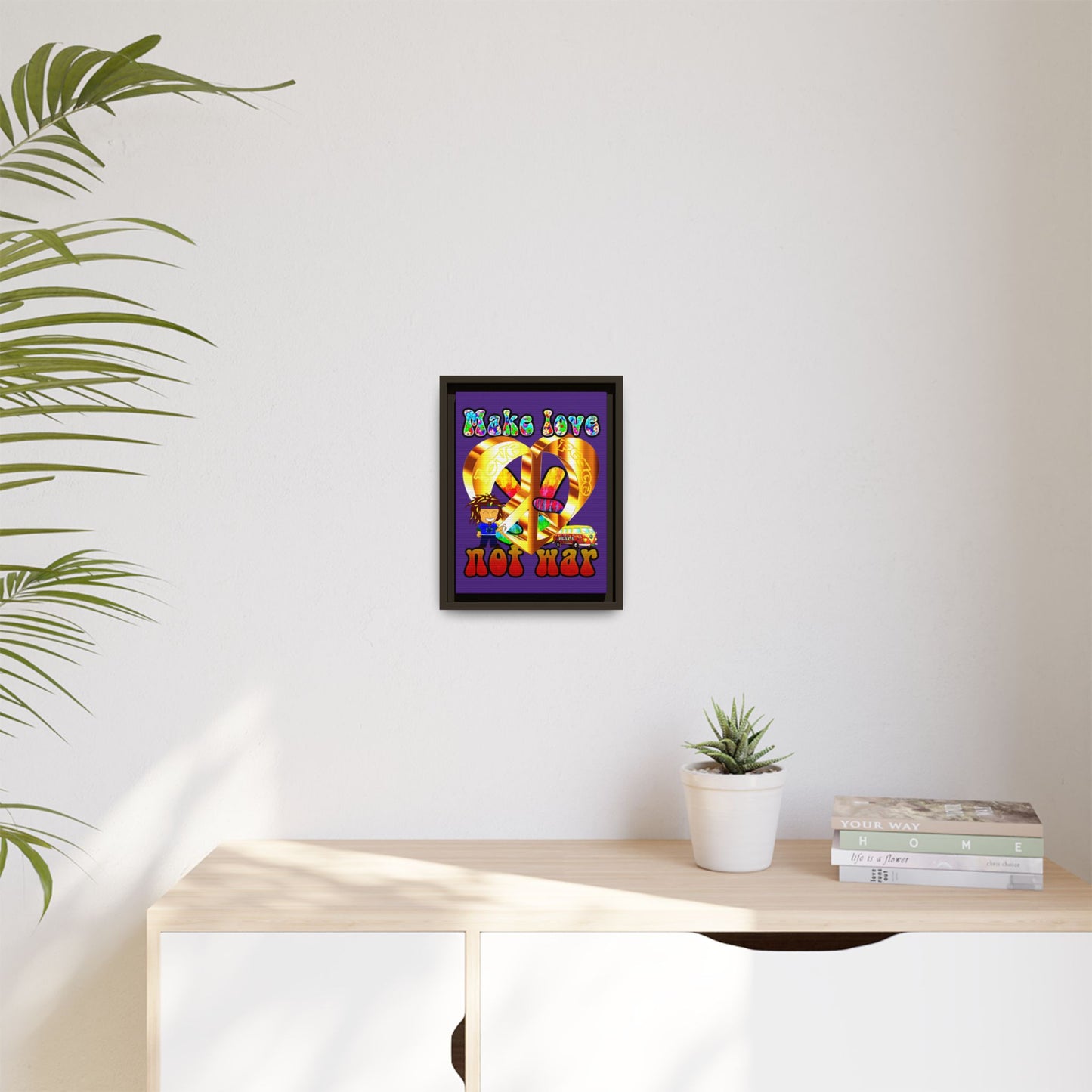 love peace - framed canvas art (purple)