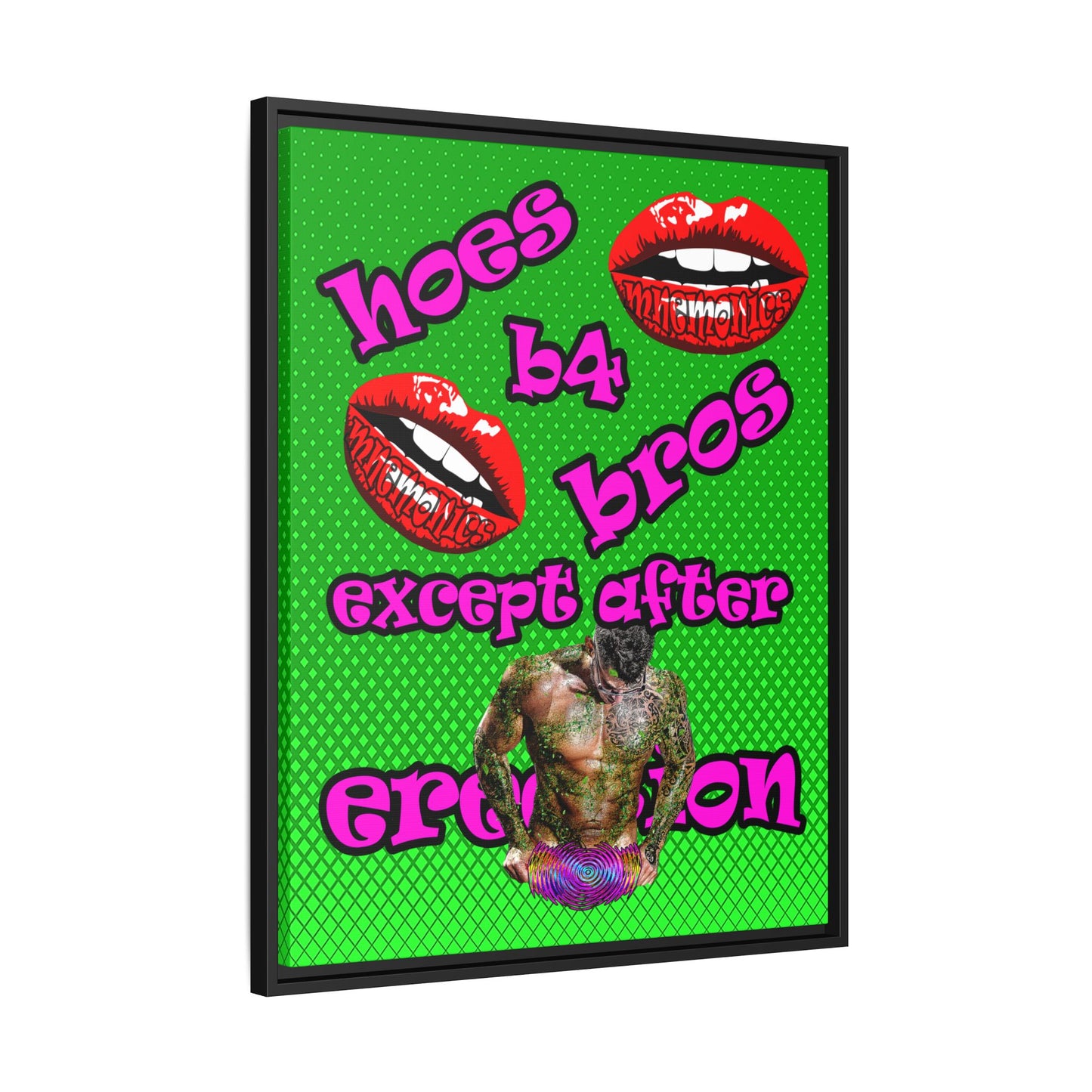 hoes b4 bros - framed canvas art (logo green)