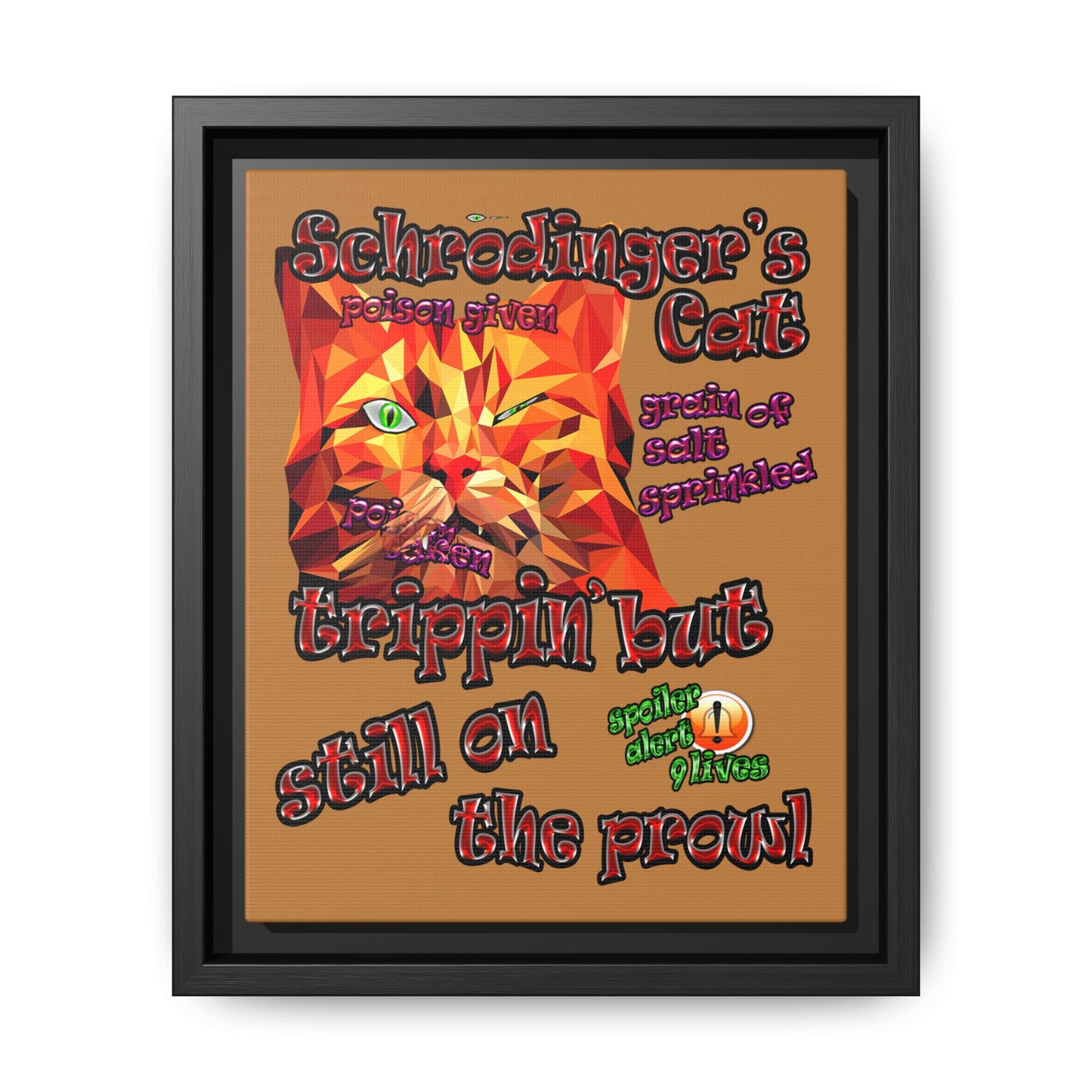 schrodinger's cat - framed canvas art (light brown)