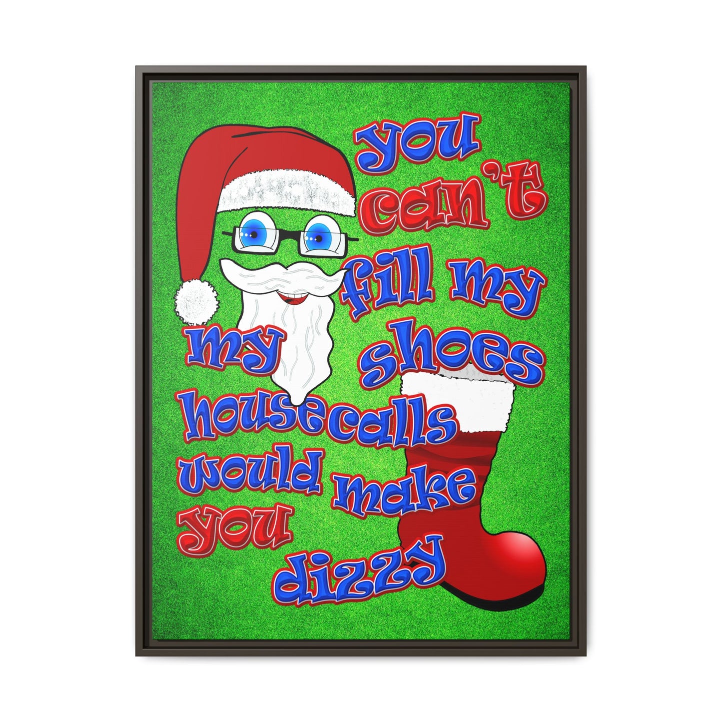 santa's shoes - framed canvas art (green turf)