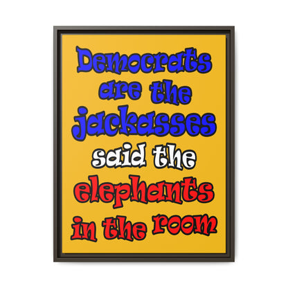donkeys and elephants - framed canvas art (yellow)