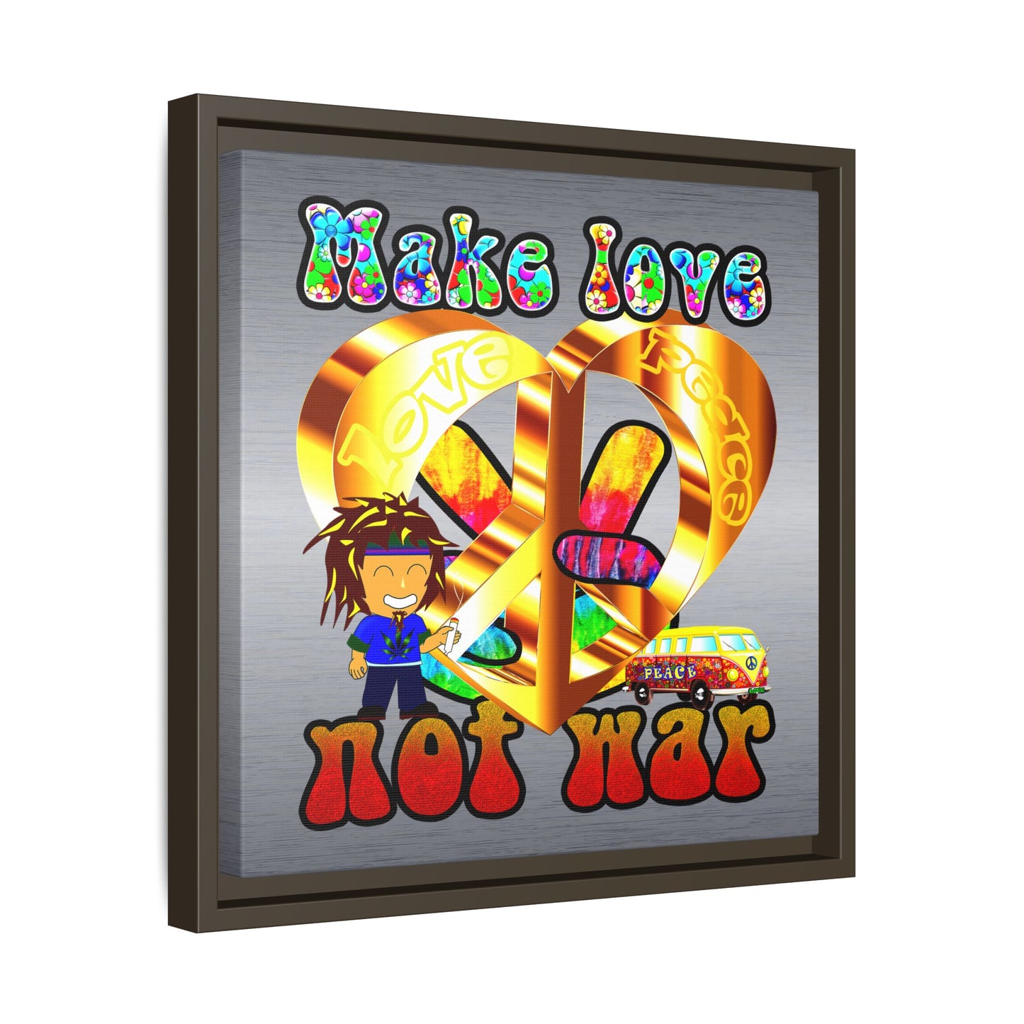love peace - framed canvas art (brushed nickel)
