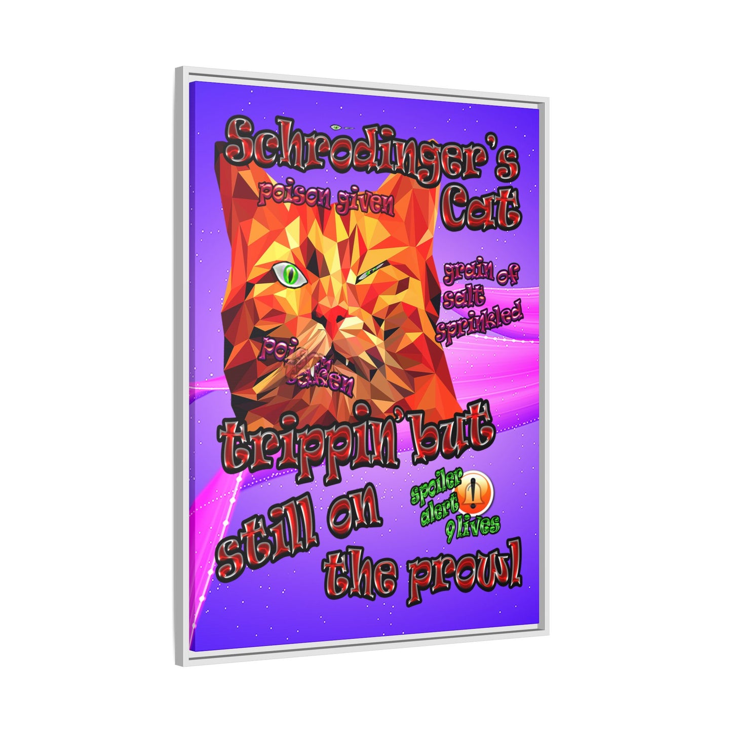schrodinger's cat - framed canvas art (purple-pink wave)