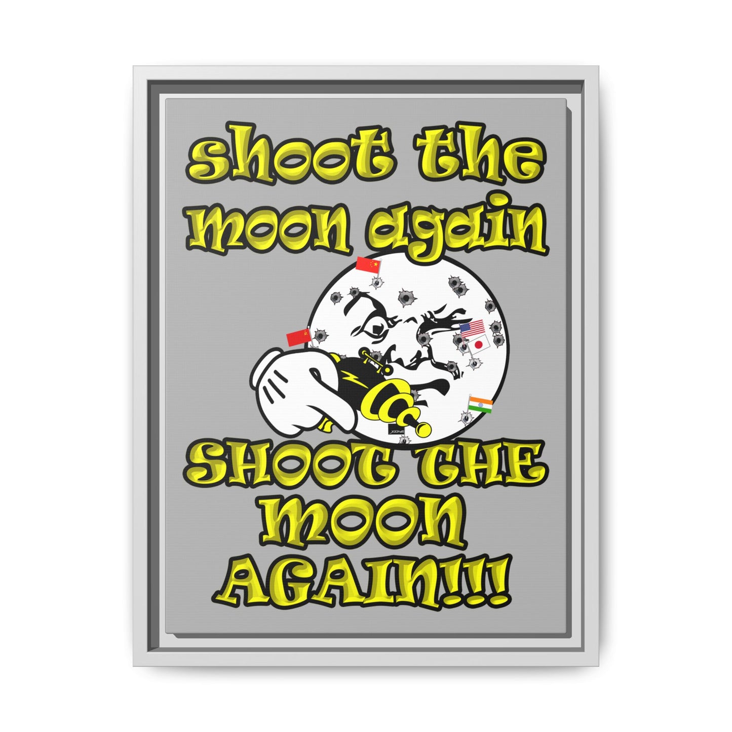 shoot the moon again - framed canvas art (light grey)