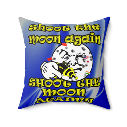 shoot the moon again - Spun Polyester Square Pillow - (blue-white wave)