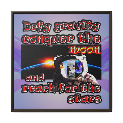 defy conquer reach - framed canvas art (light blue-pink wave)