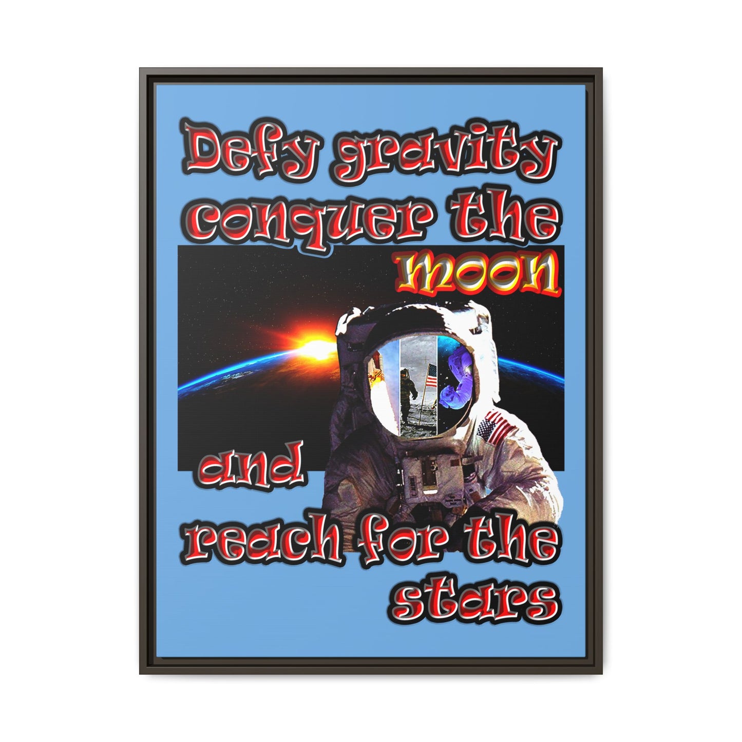 defy conquer reach - framed canvas art (light blue)