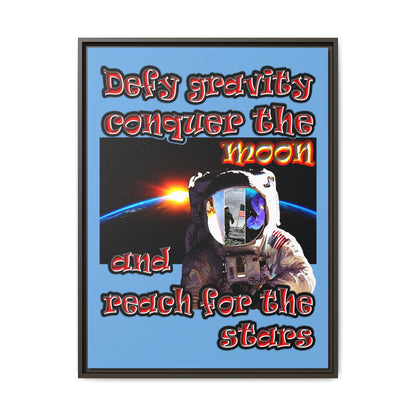 defy conquer reach - framed canvas art (light blue)