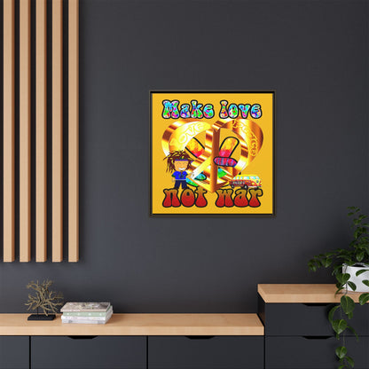love peace - framed canvas art (yellow)