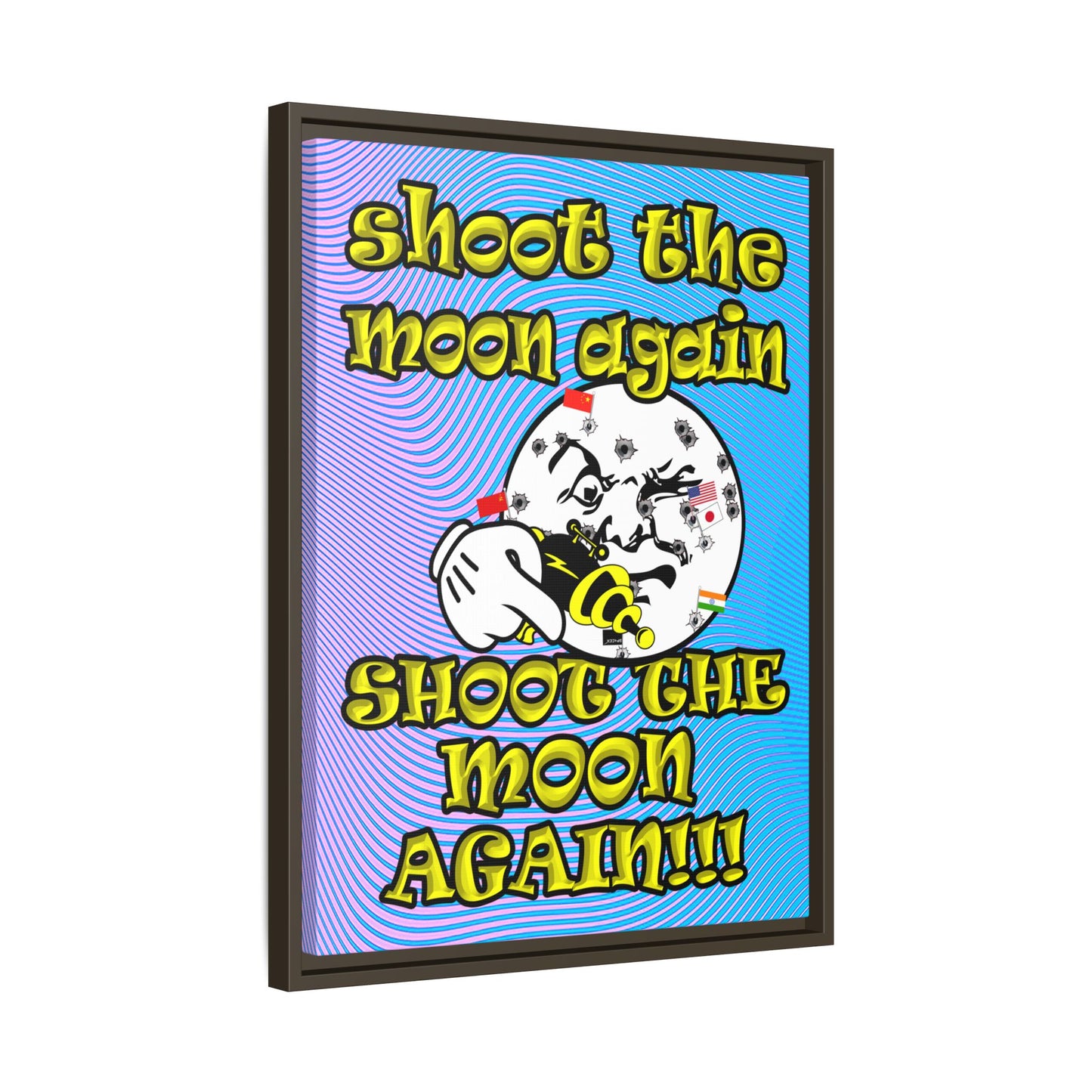 shoot the moon again - framed canvas art (light blue-purple wave)