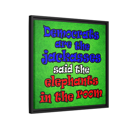 donkeys and elephants - framed canvas art (green turf)