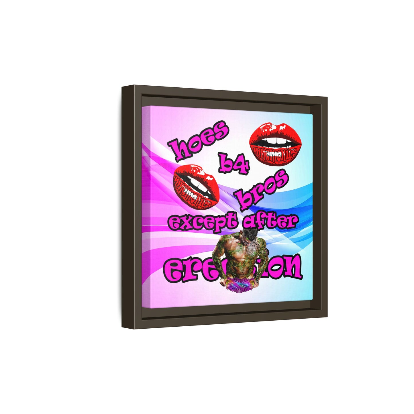 hoes b4 bros - framed canvas art (light blue-pink wave)