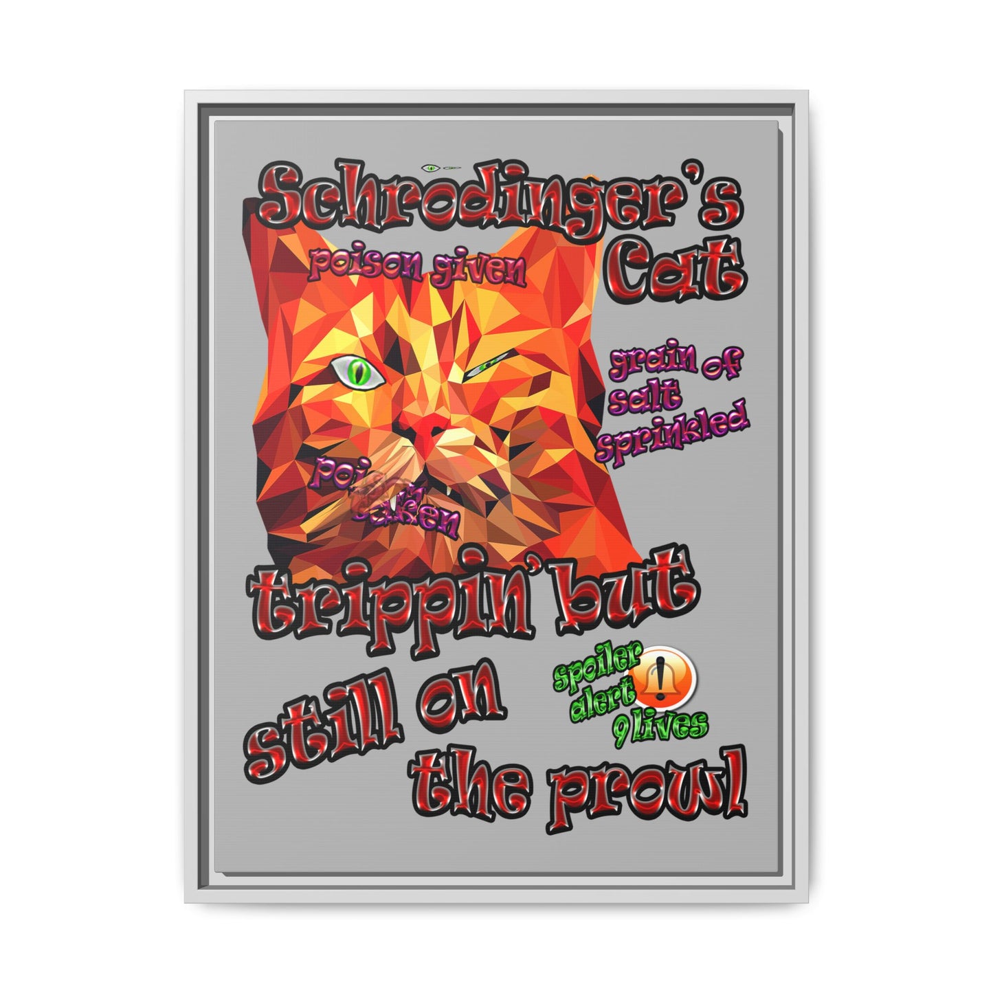 schrodinger's cat - framed canvas art (light grey)
