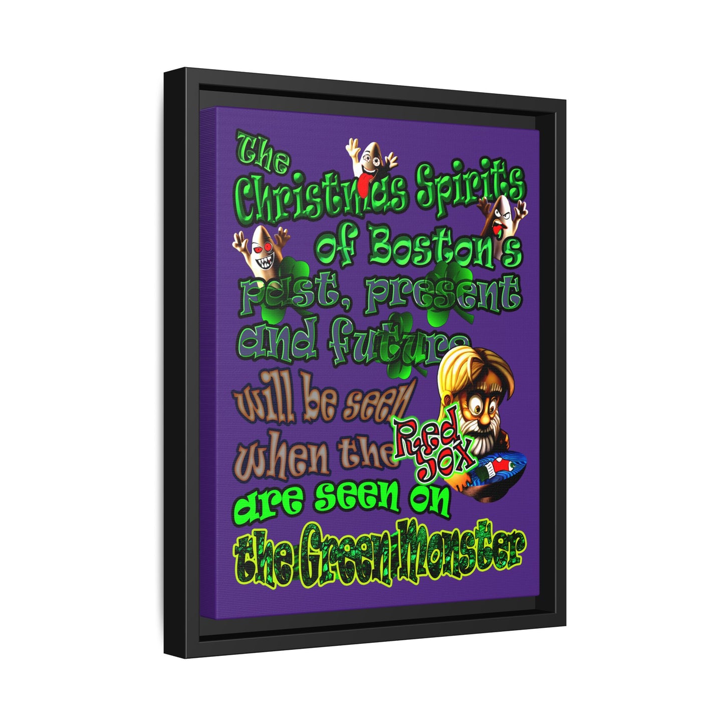christmas spirits of boston - framed canvas art (purple)