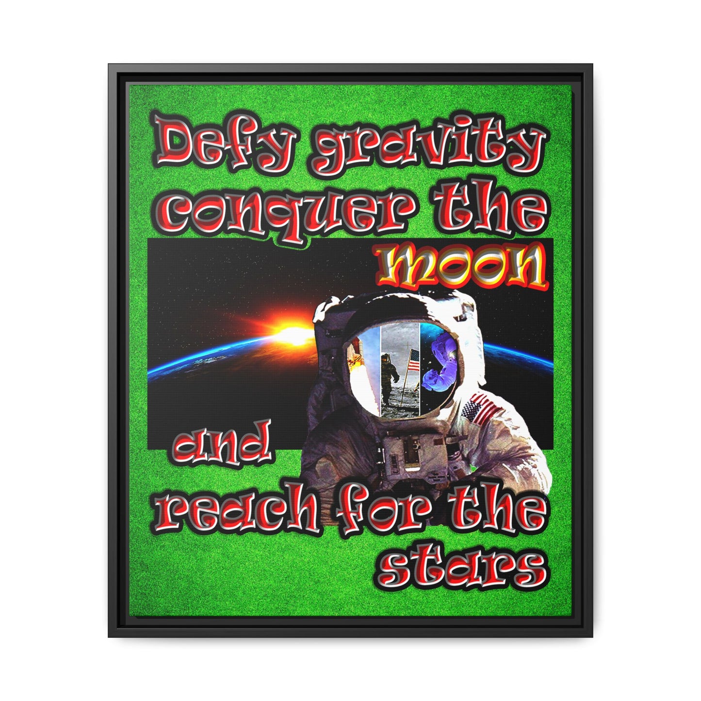 defy conquer reach - framed canvas art (green turf)