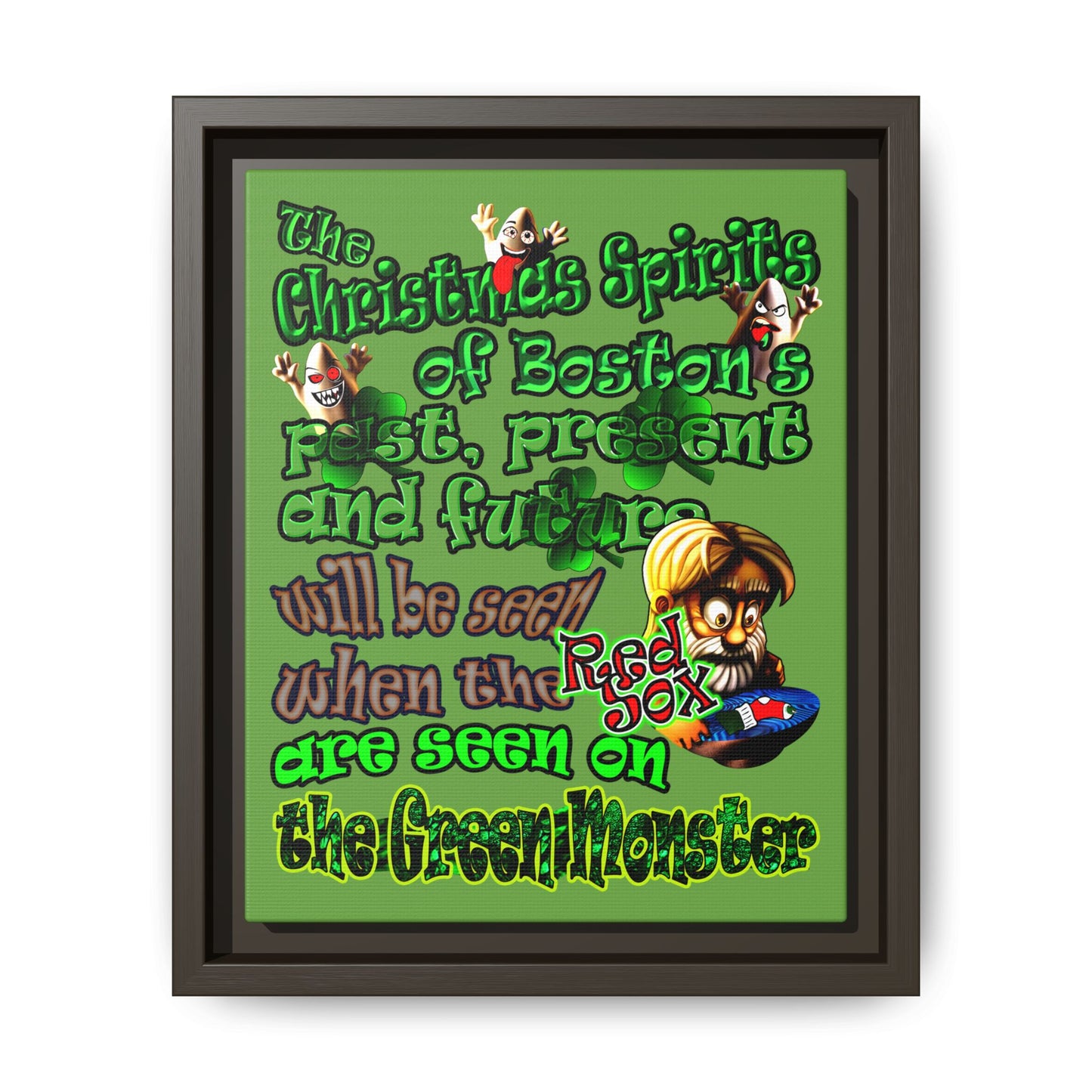 christmas spirits of boston - framed canvas art (green)