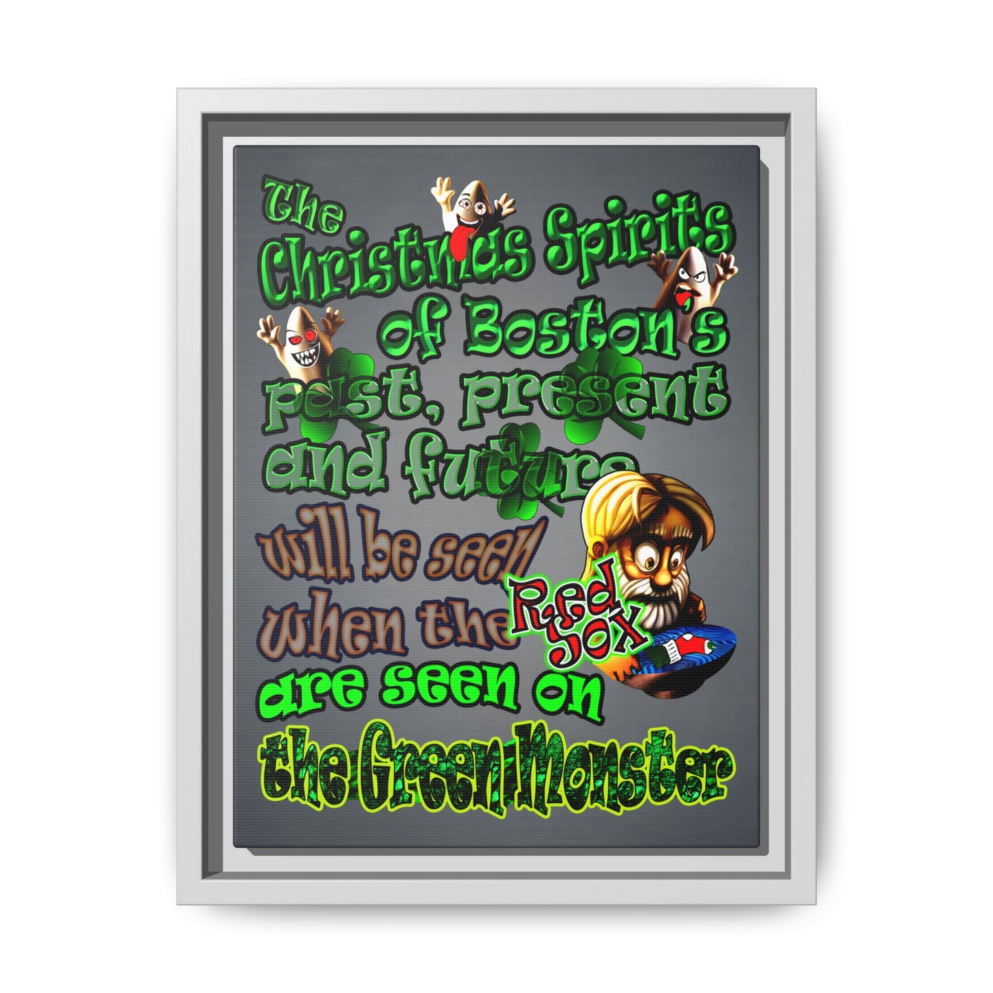 christmas spirits of boston - framed canvas art (grey-light grey)