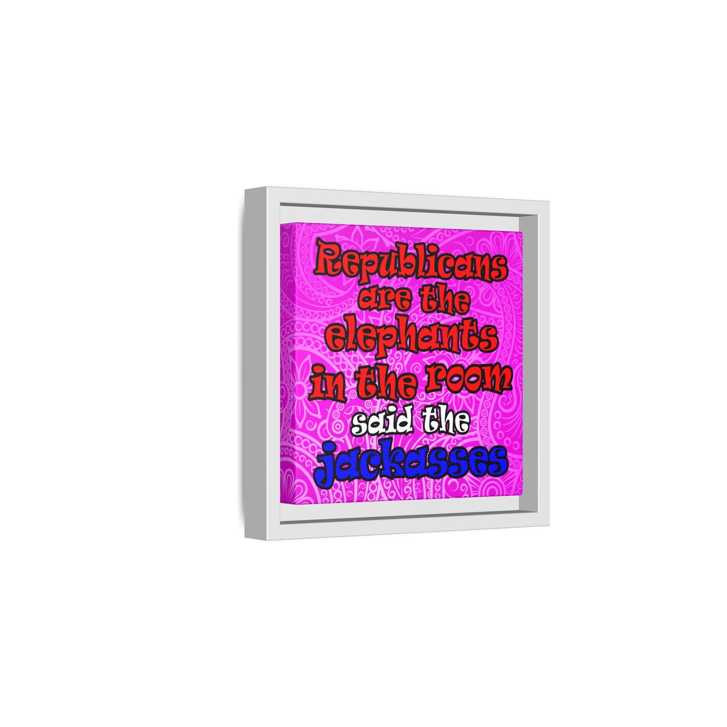 donkeys and elephants - framed canvas art (pink swirl)