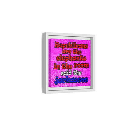 donkeys and elephants - framed canvas art (pink swirl)