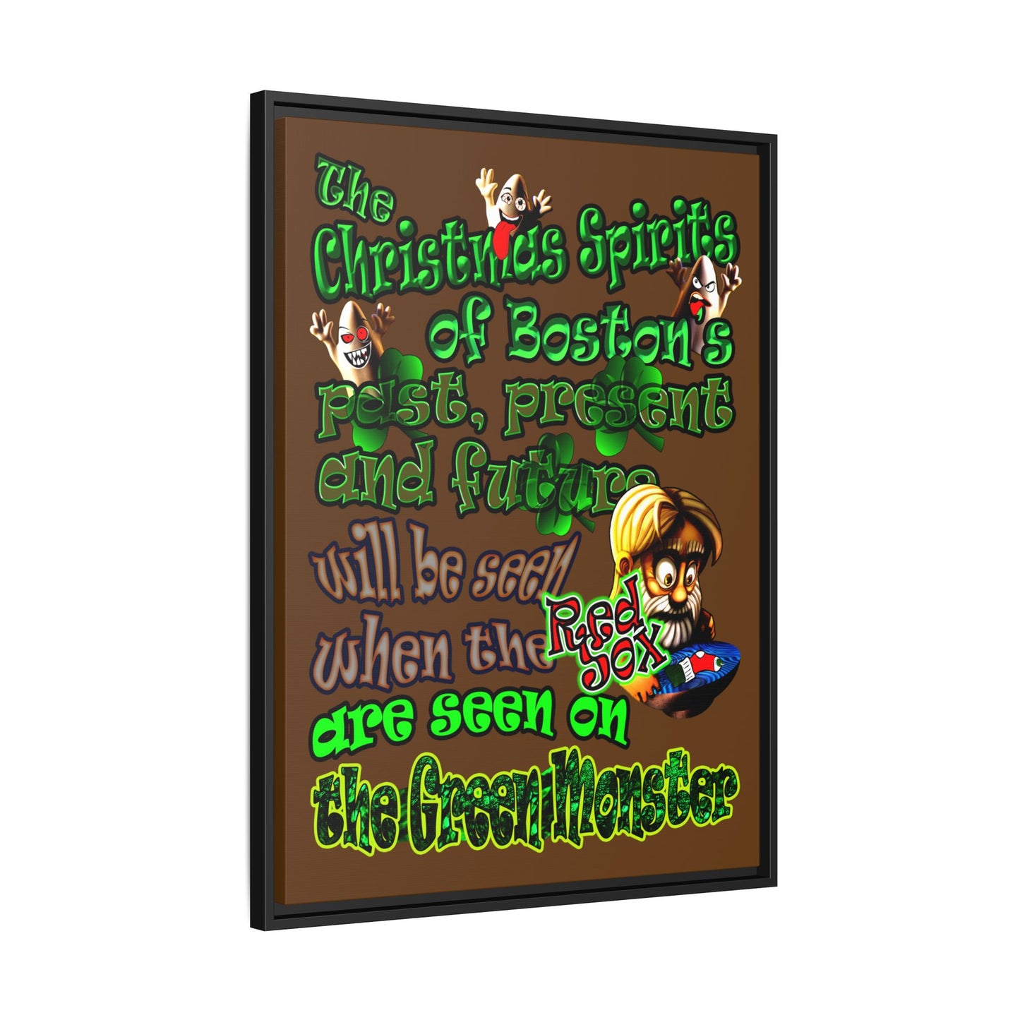 christmas spirits of boston - framed canvas art (brown)