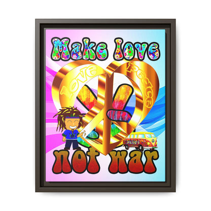 love peace - framed canvas art (light blue-pink wave)