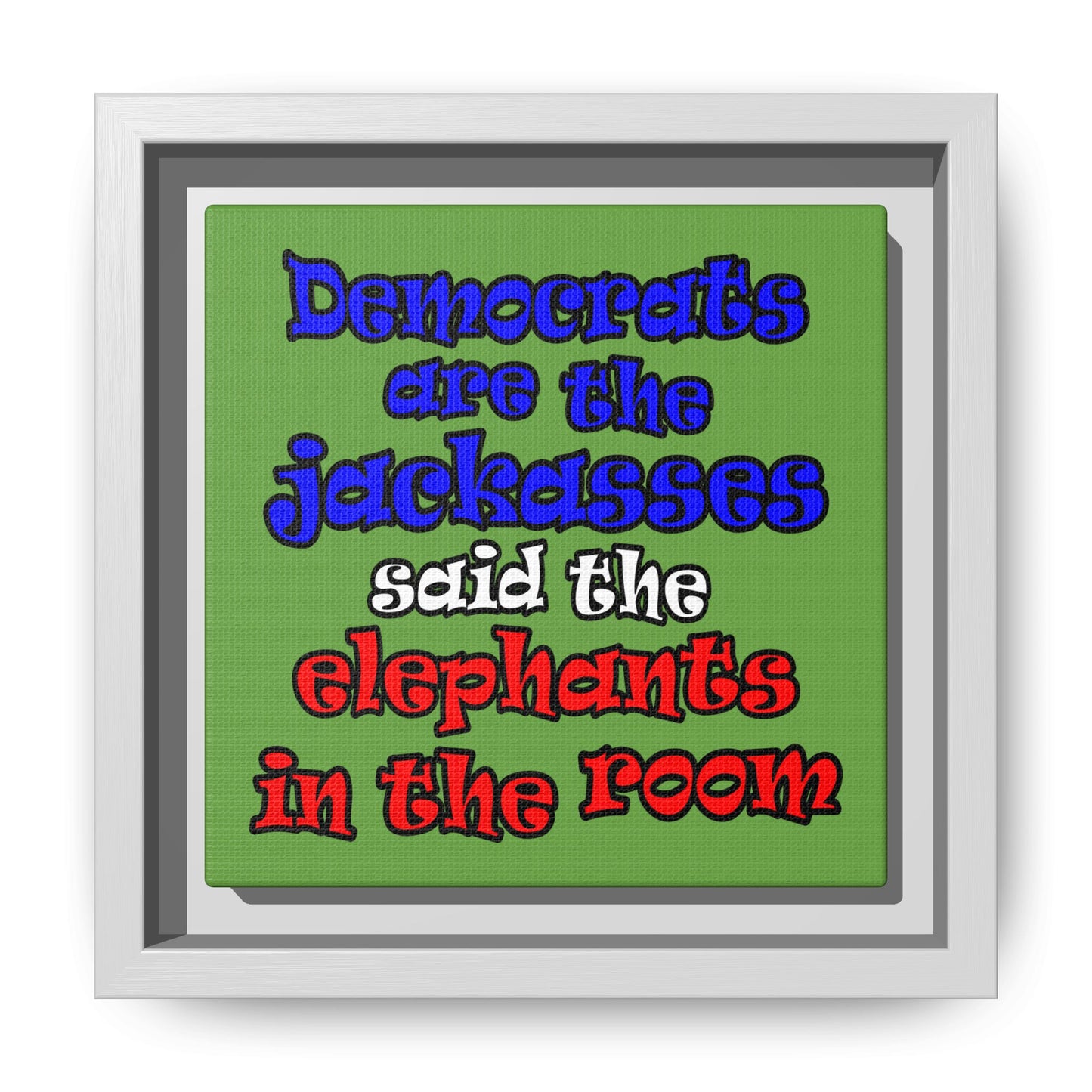 donkeys and elephants - framed canvas art (green)