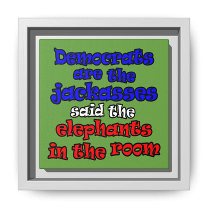 donkeys and elephants - framed canvas art (green)