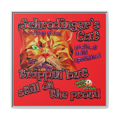 schrodinger's cat - framed canvas art (red)