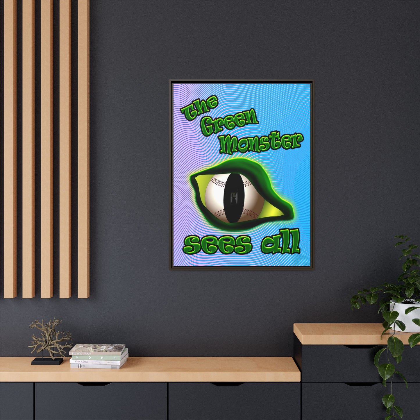 green monster - framed canvas art (light blue-purple wave)