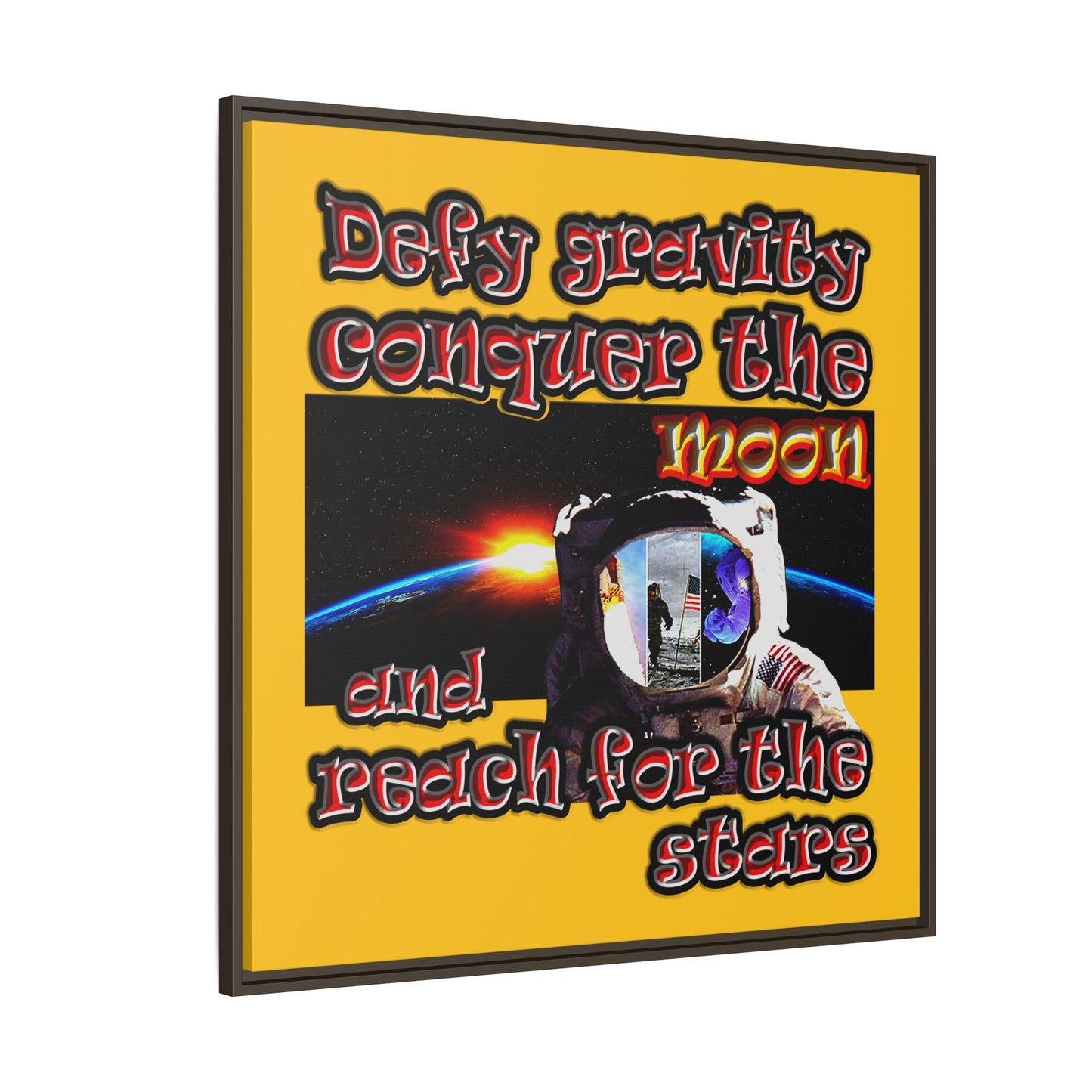 defy conquer reach - framed canvas art (yellow)