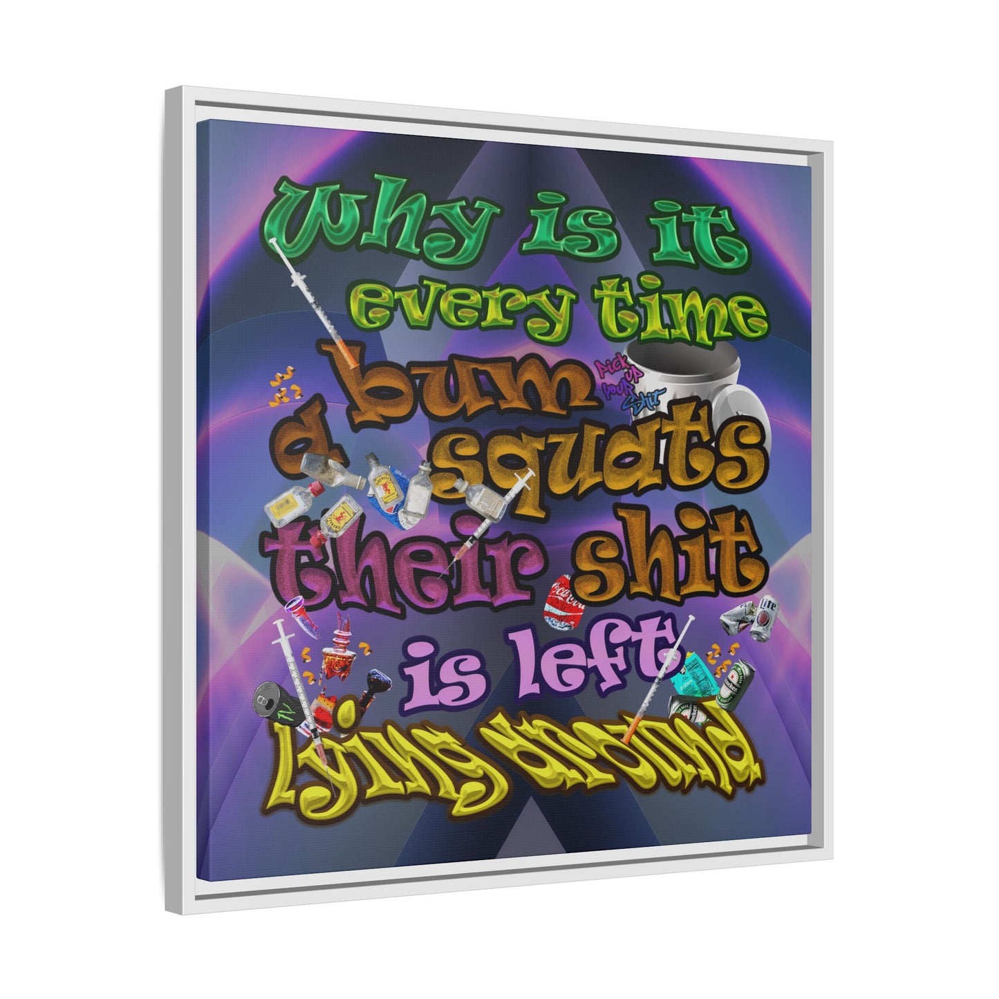 the bum's shit - framed canvas art (grey-pink wave)