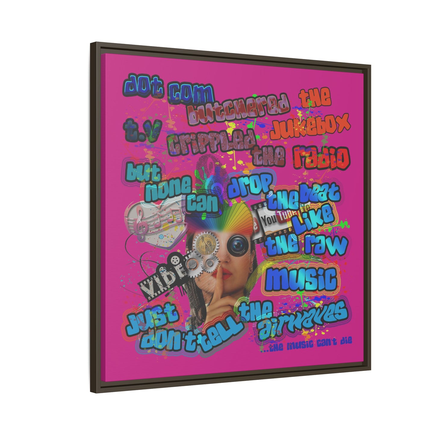 drop the beat - framed canvas art (pink)
