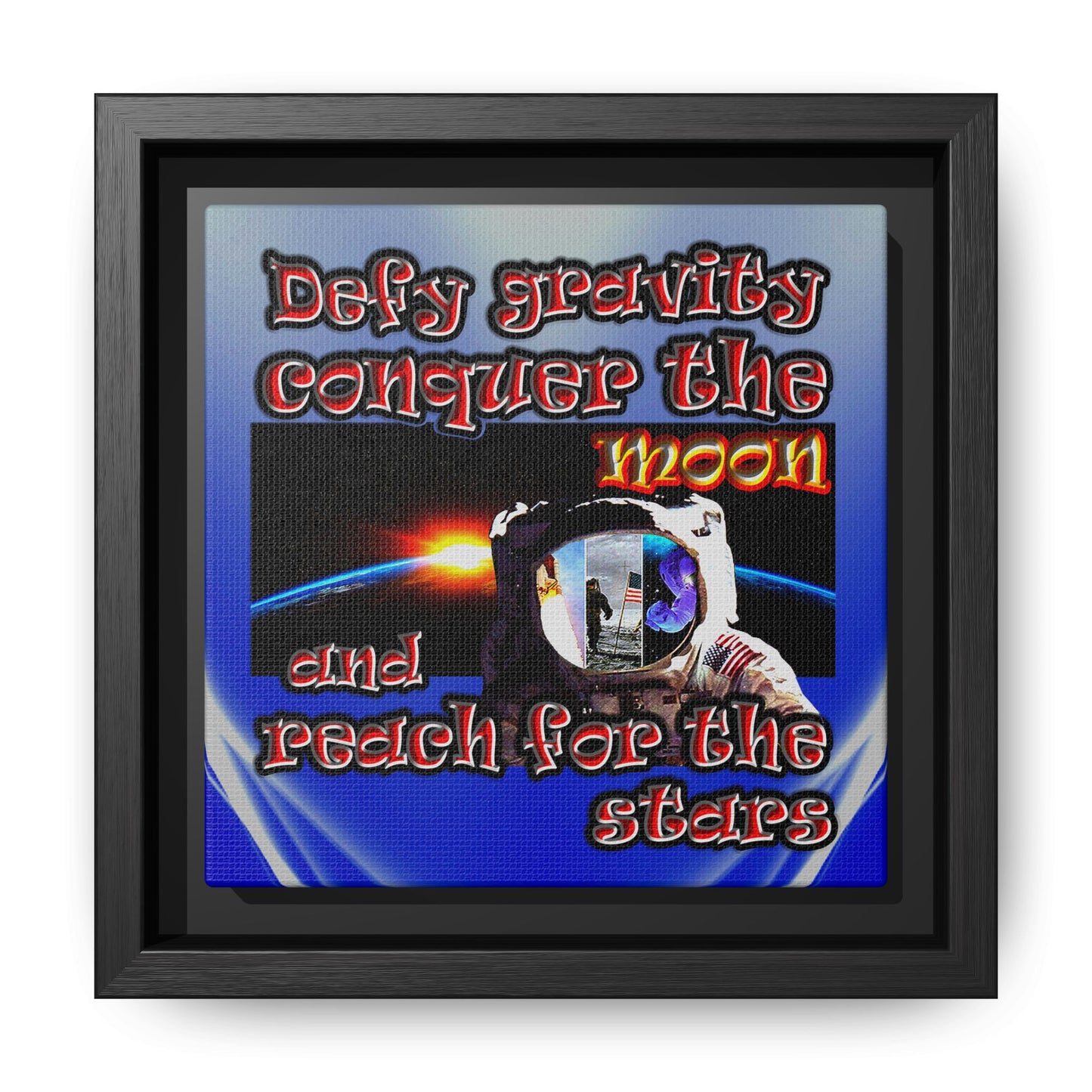 defy conquer reach - framed canvas art (blue-white wave)
