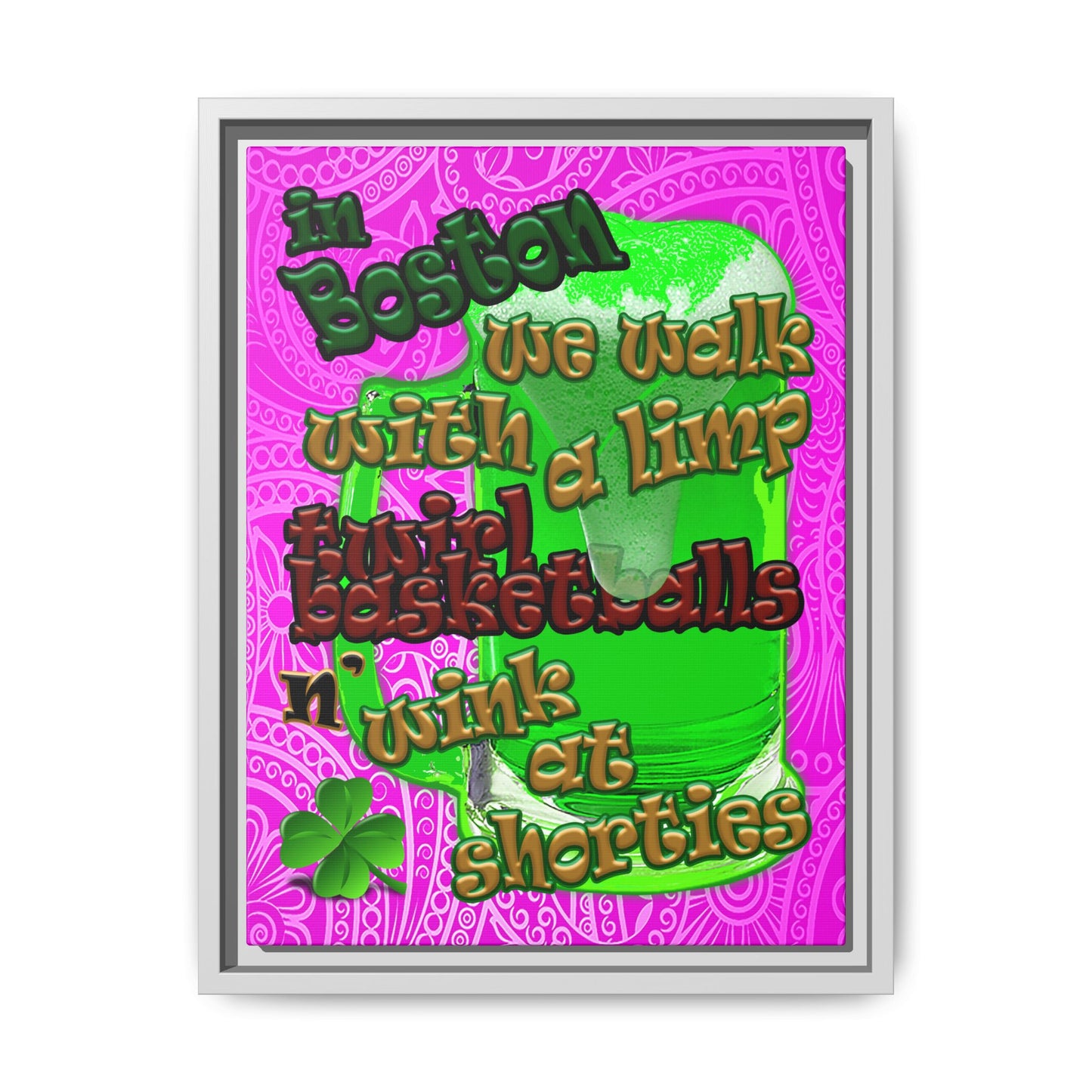 celtics logo - framed canvas art (pink swirl)