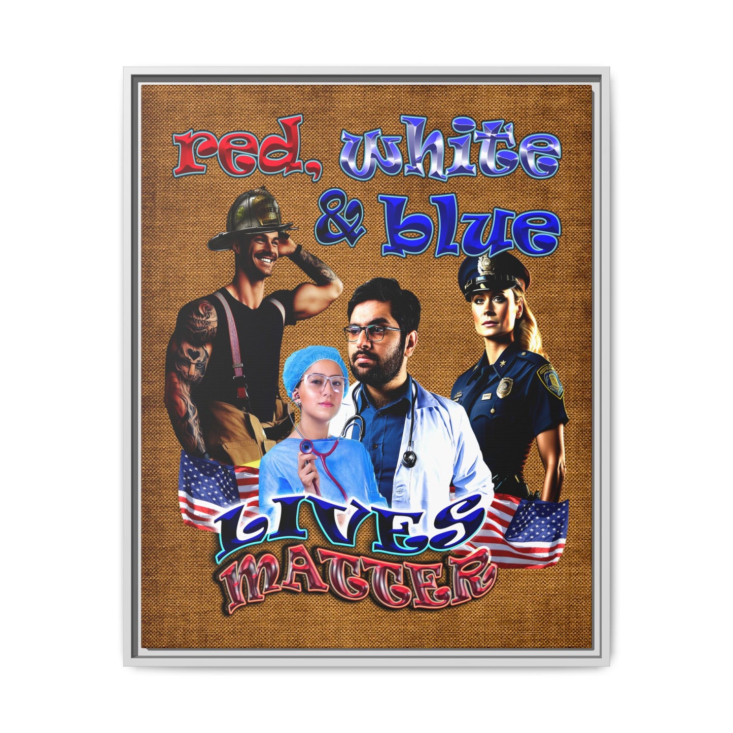 rw&b lives matter - framed canvas art (brown papyrus)