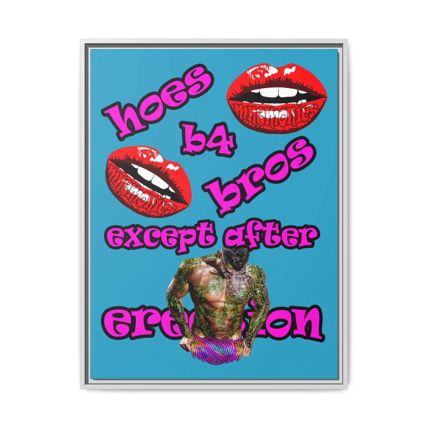 hoes b4 bros - framed canvas art (turquoise)