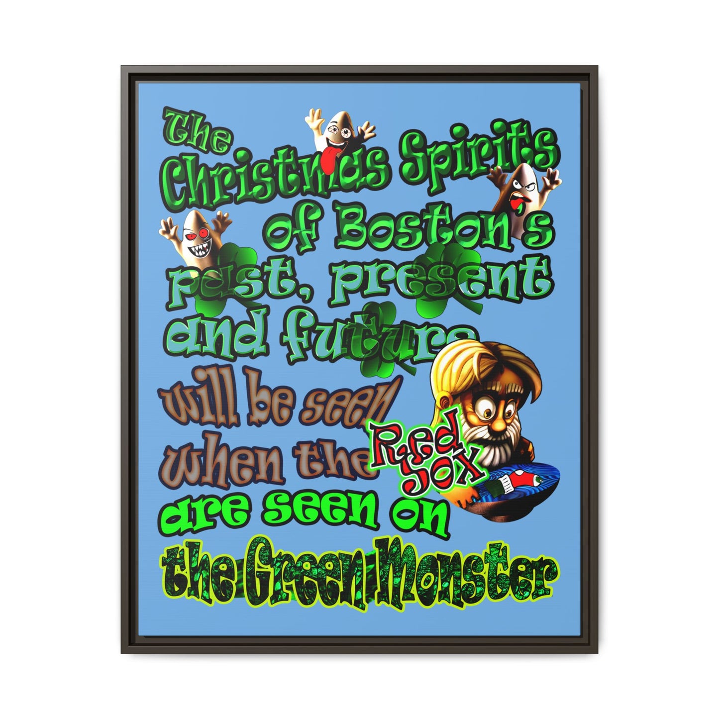christmas spirits of boston - framed canvas art (light blue)