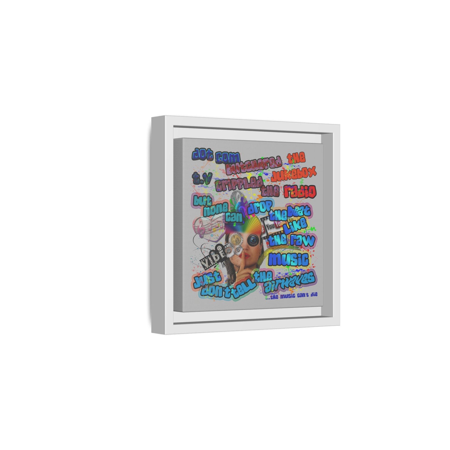 drop the beat - framed canvas art (light grey)