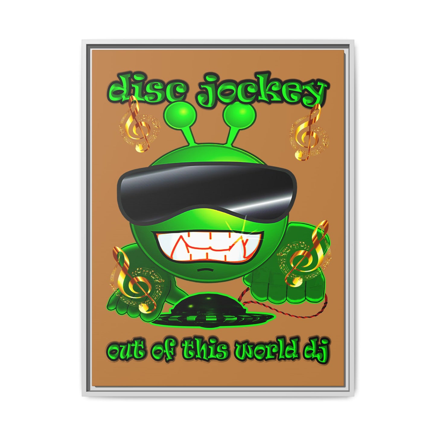 disc jockey - framed canvas art (light brown)