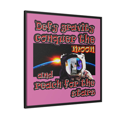 defy conquer reach - framed canvas art (light pink)