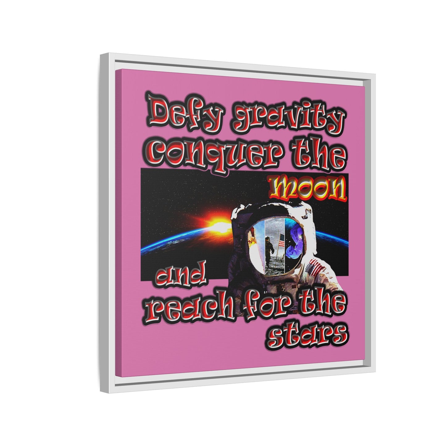 defy conquer reach - framed canvas art (light pink)