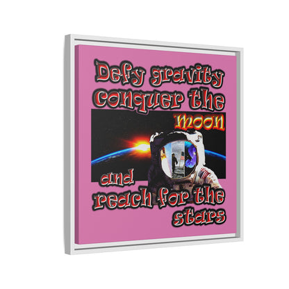 defy conquer reach - framed canvas art (light pink)