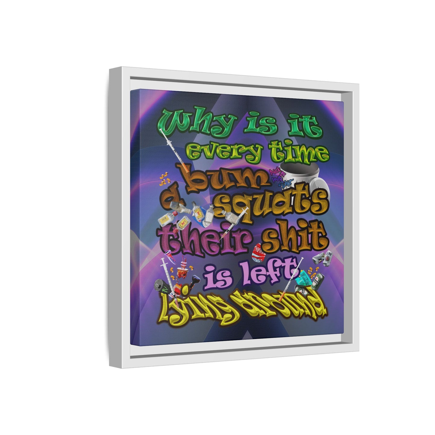 the bum's shit - framed canvas art (grey-pink wave)