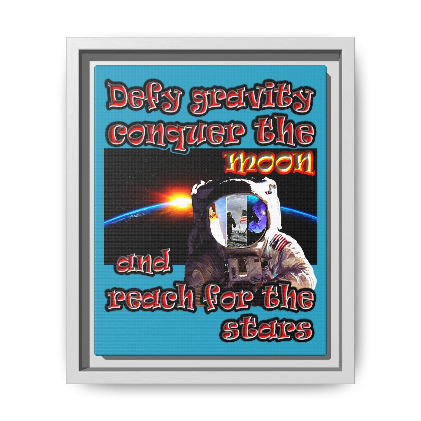 defy conquer reach - framed canvas art (turquoise)