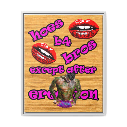 hoes b4 bros - framed canvas art (butterscotch wood finish)