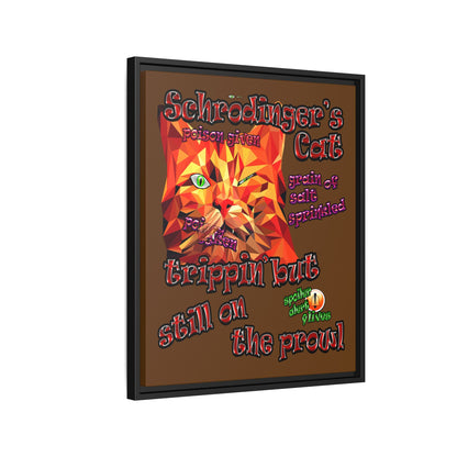 schrodinger's cat - framed canvas art (brown)