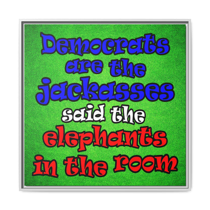 donkeys and elephants - framed canvas art (green turf)