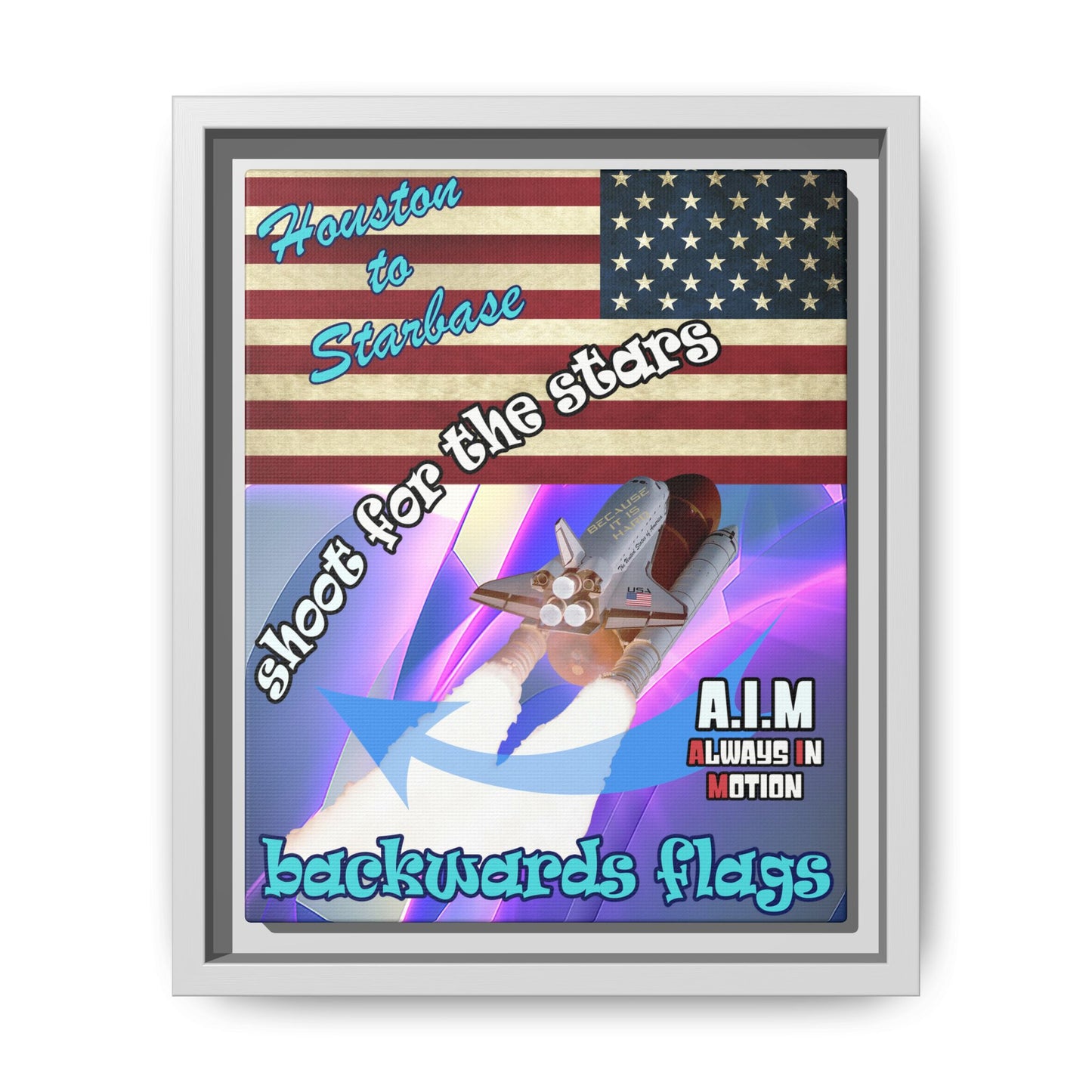 shoot for the stars - framed canvas art (grey-pink wave)
