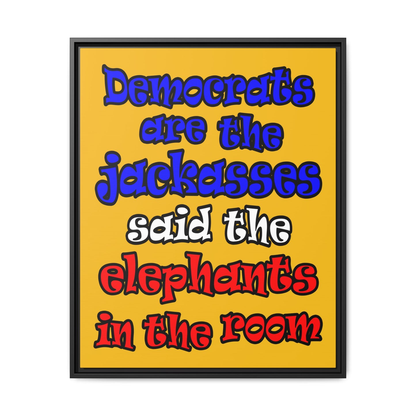 donkeys and elephants - framed canvas art (yellow)