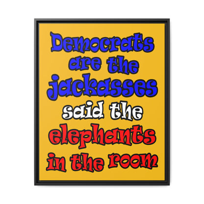 donkeys and elephants - framed canvas art (yellow)